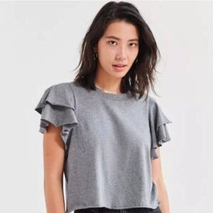 Urban Outfitters Kimchi Blue Tee Odette Ruffled Crop Top Grey Shirt Small